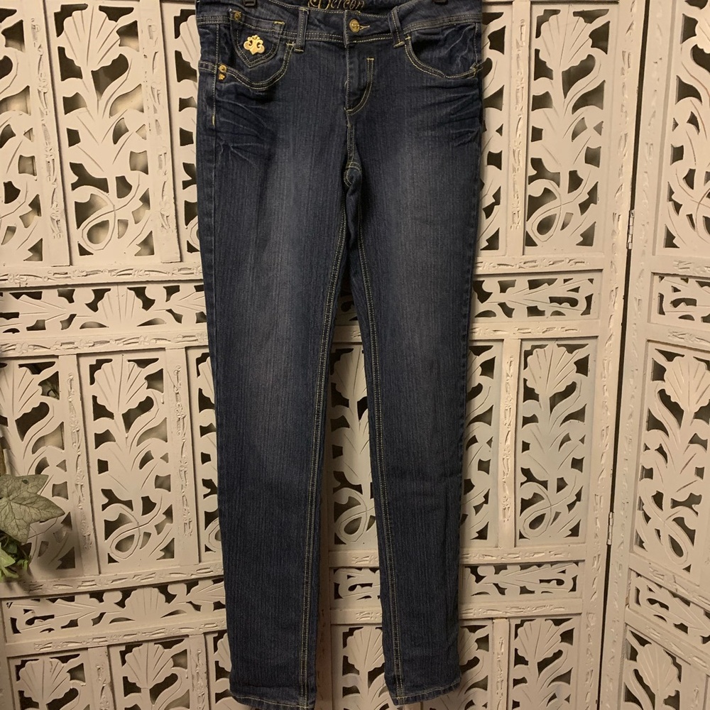 DER’EON DARK DENIM & GOLD THREAD SKINNY JEANS
